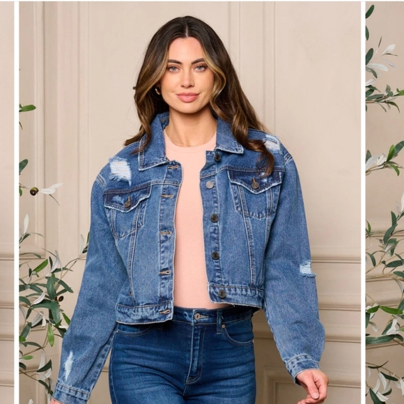 🌷WOMEN'S LONG SLEEVE BUTTON CLOSURE DISTRESS DENIM JACKET #075 - Picture 4 of 4